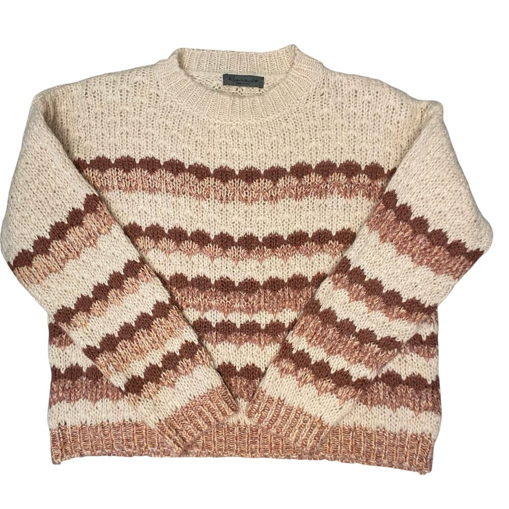 Anthropologie Elsamanda Sweater Sz L Pink Chunky Stripe Knit Alpaca Wool Blend